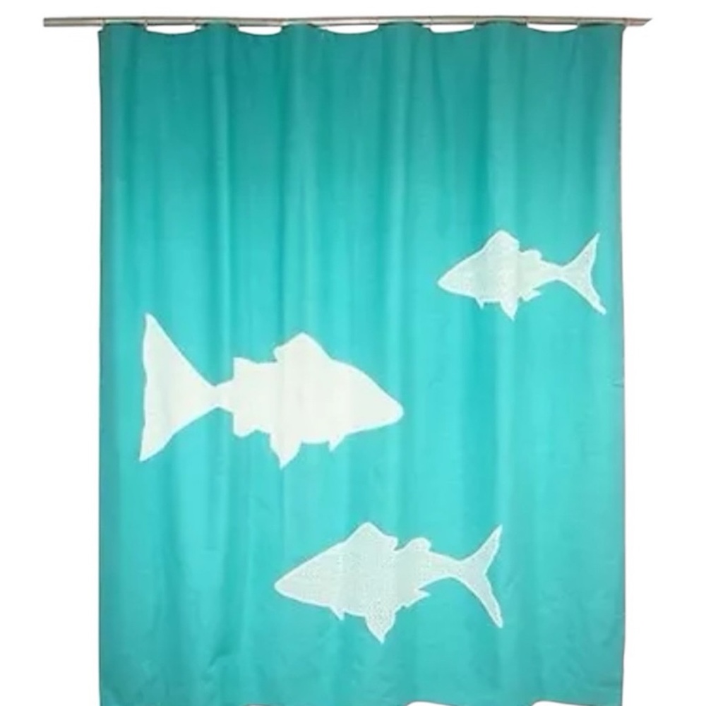 Threshold Fabric Shower Curtain  Turquoise 72x72 Fish Motif Lake Beach House EUC